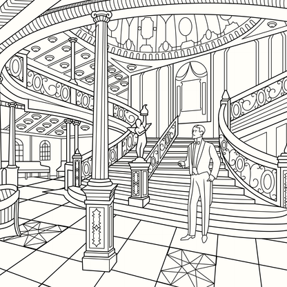 Titanic colouring book – interior scene to colour