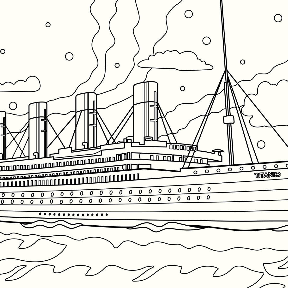 Titanic colouring book – detailed ship illustration