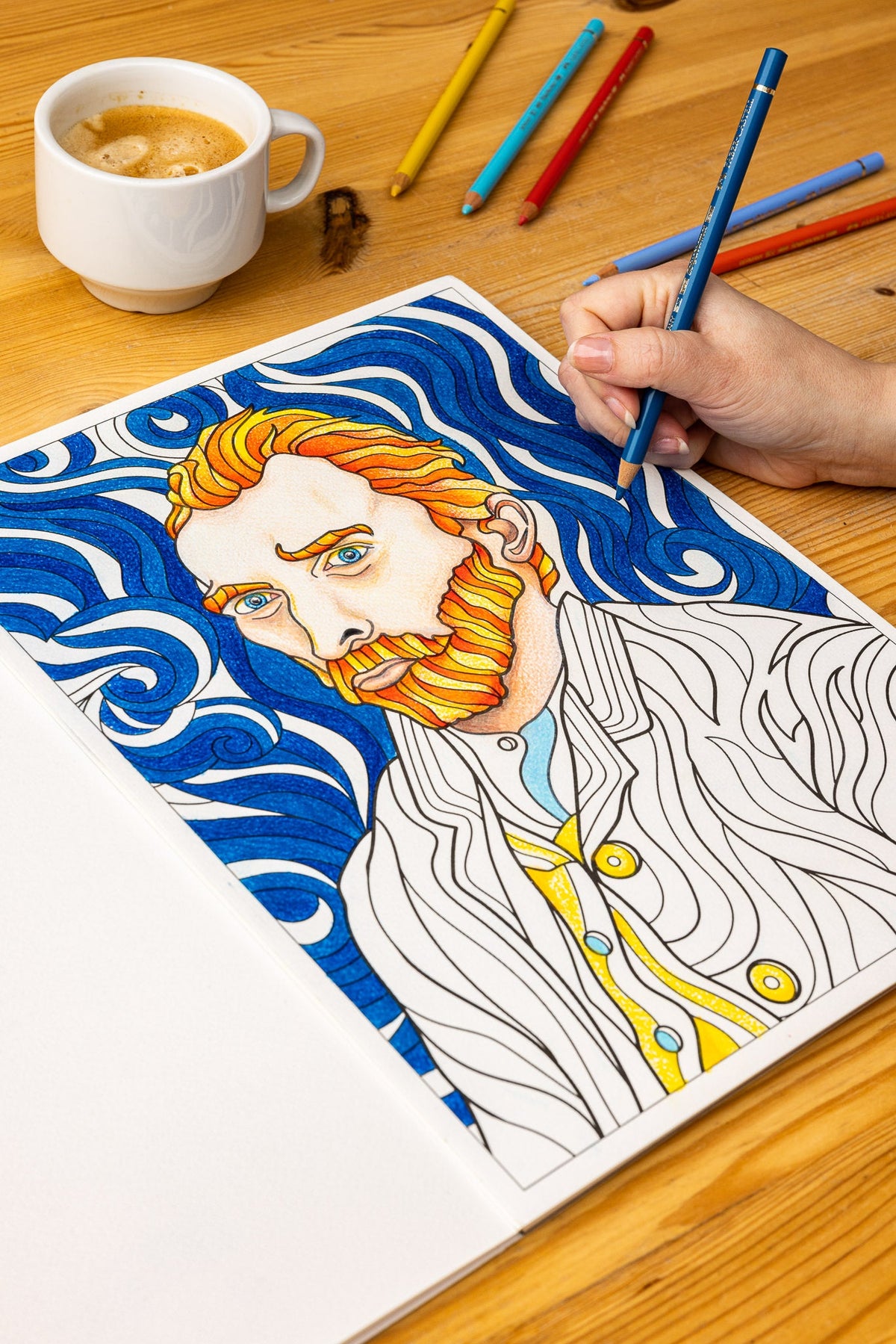 Vincent van Gogh colouring book coloured example