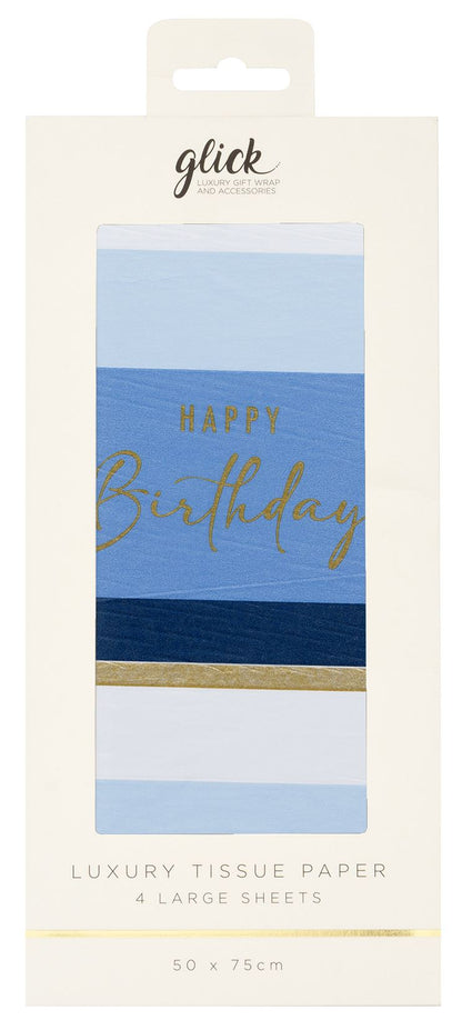 Birthday Stripe Blue Patterned Tissue Paper