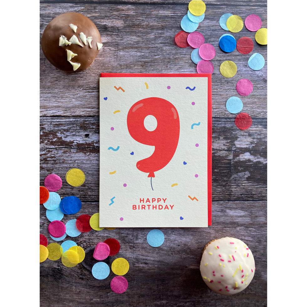 Tiny & Terrific Age 9 Balloon 9th Birthday Card by Heyyy
