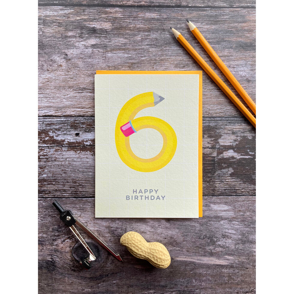 Tiny & Terrific Age 6 Pencil 6th Birthday Card by Heyyy