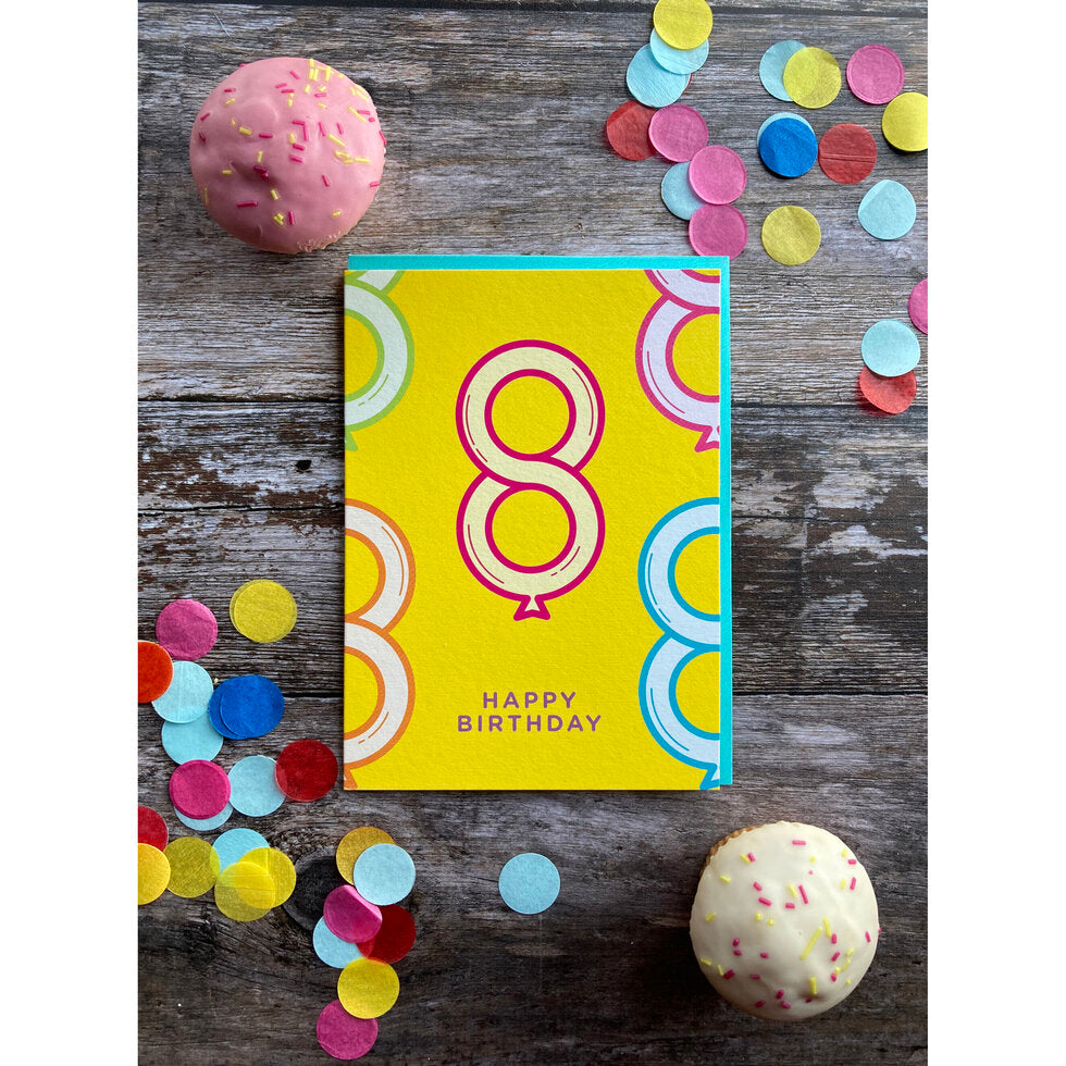 Tiny & Terrific Age 8 Balloons 8th Birthday Card by Heyyy