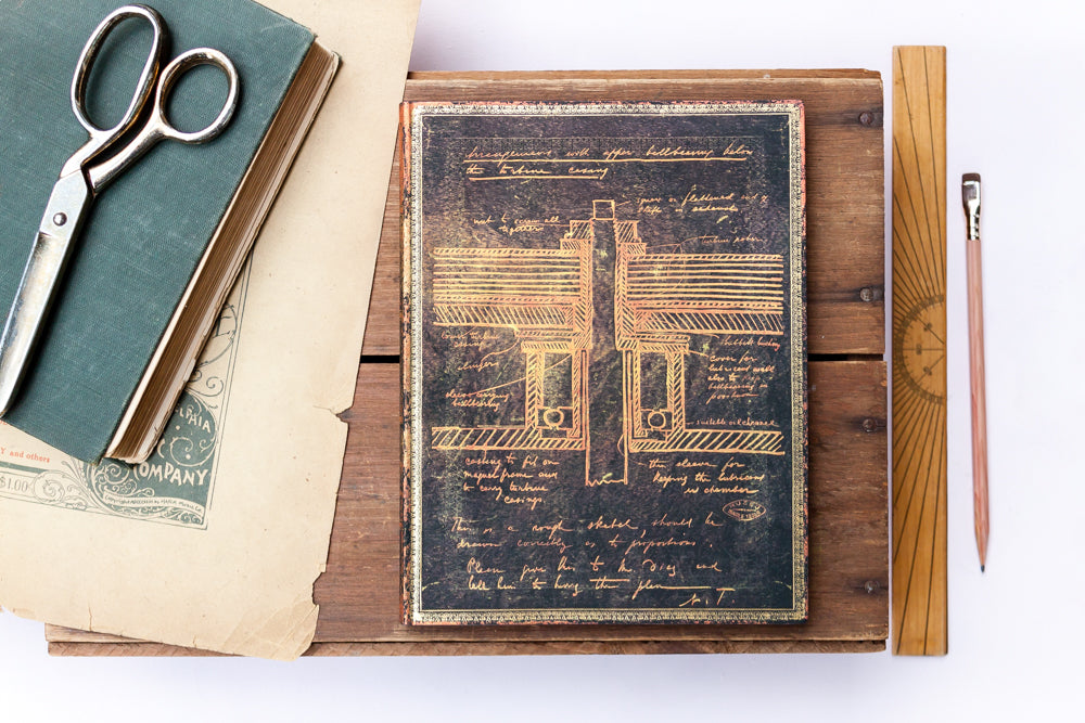 Paperblanks Tesla, Sketch of a Turbine Mini Hardback Journal – Lined, 176 Pages – design detail