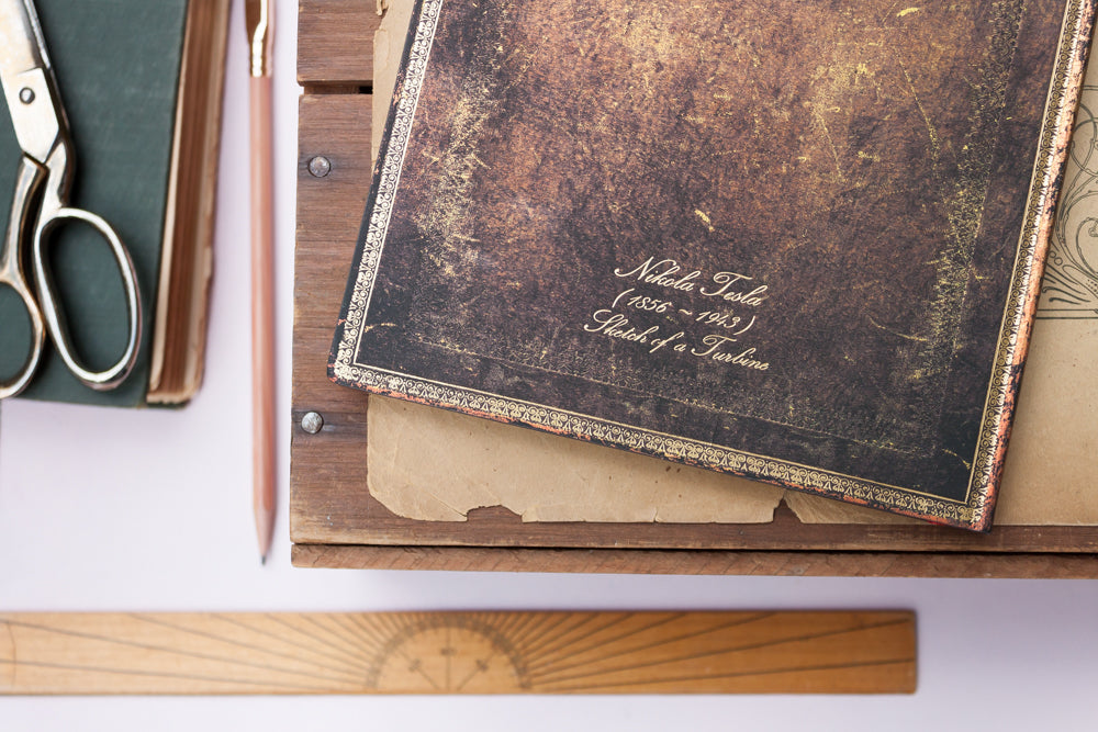 Paperblanks Tesla, Sketch of a Turbine Mini Softback Flexi Journal – Lined, 208 Pages – design detail