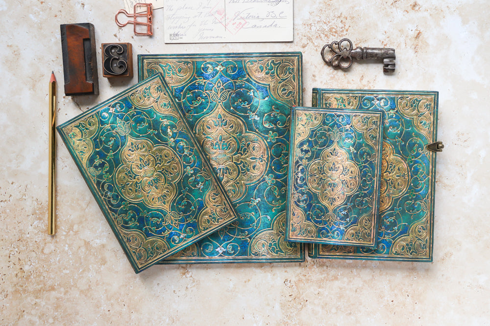 Paperblanks Turquoise Chronicles Ultra Softback Flexi Journal – Lined, 176 Pages – design detail