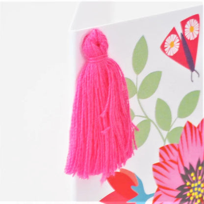Welsh Mother's Day Card - Sul y Mamau Hapus, Flowers & Peas, Tassel Embellished