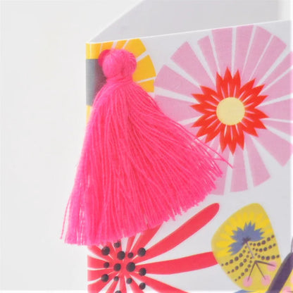 Welsh Mother's Day Card -  Sul y Mamau Hapus, Tumbling Flowers, Tassel Embellished