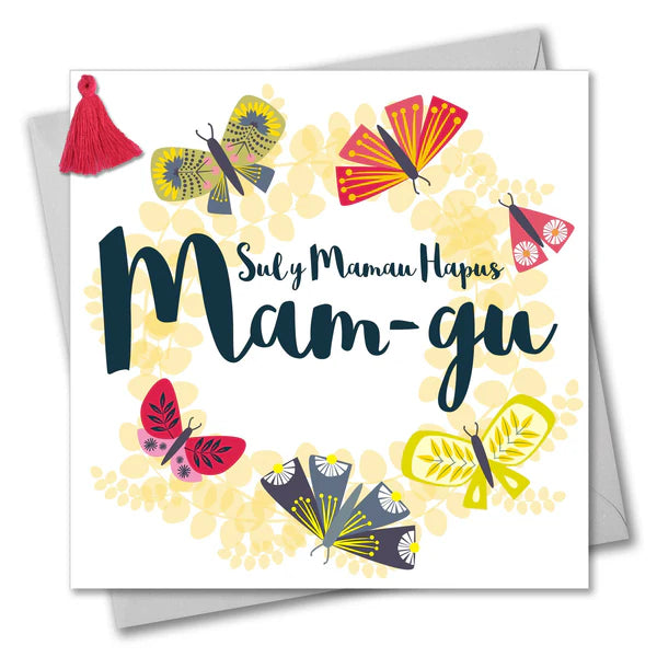 Welsh Mother's Day Card -  Sul y Mamau Hapus Mam-gu, Tassel Embellished