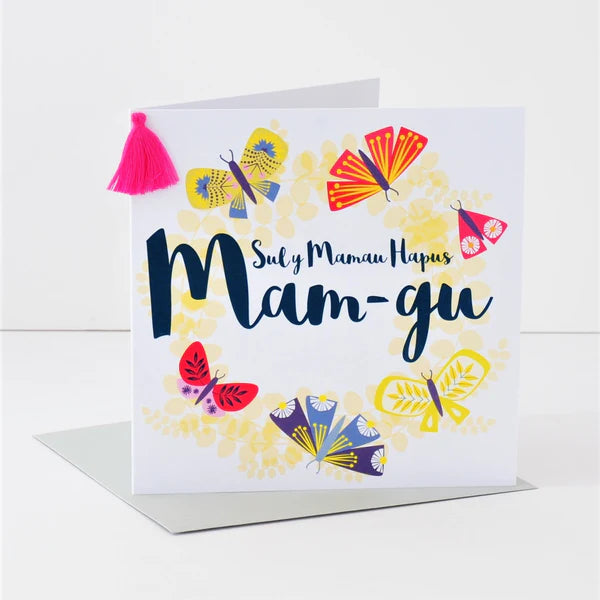 Welsh Mother's Day Card -  Sul y Mamau Hapus Mam-gu, Tassel Embellished