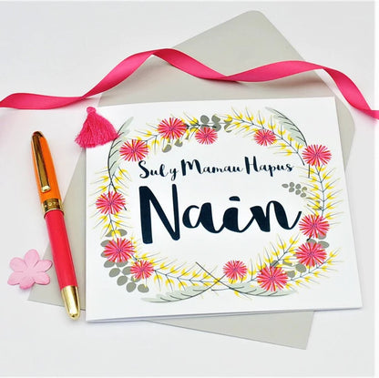 Welsh Grandma Mother's Day Card - Sul y Mamau Hapus Nain, Tassel Embellished