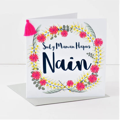 Welsh Grandma Mother's Day Card - Sul y Mamau Hapus Nain, Tassel Embellished