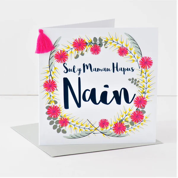 Welsh Grandma Mother's Day Card - Sul y Mamau Hapus Nain, Tassel Embellished