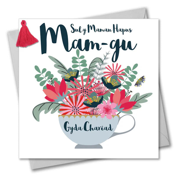 Welsh Granny Mother's Day Card - Sul y Mamau Hapus Mam-gu, Tassel Embellished