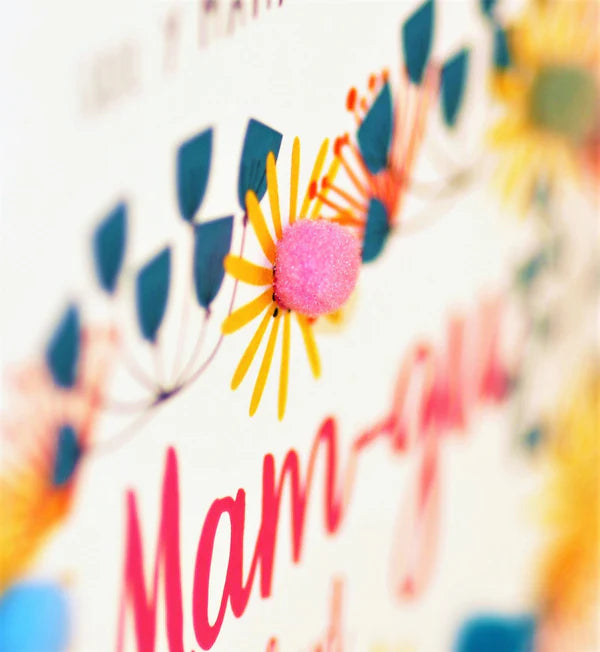 Welsh Grandma Mother's Day Card - Sul y Mamau Hapus, Mam-gu, Pompom Embellished