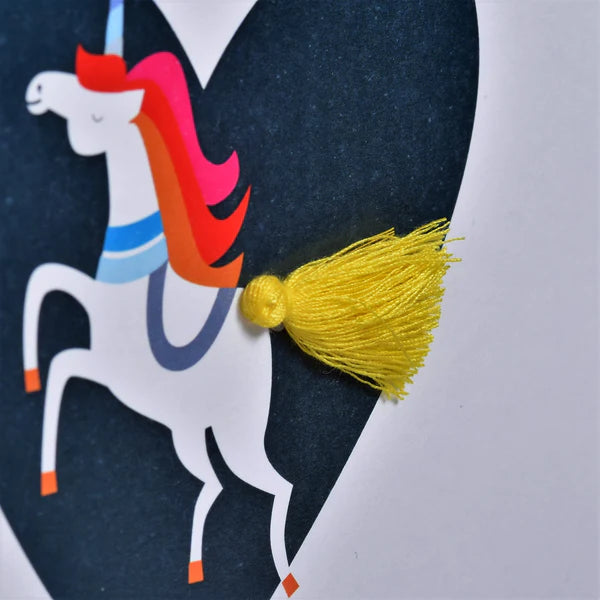 Welsh Mother's Day Card - Sul y Mamau Hapus, Mam, Unicorn Tassel Embellished