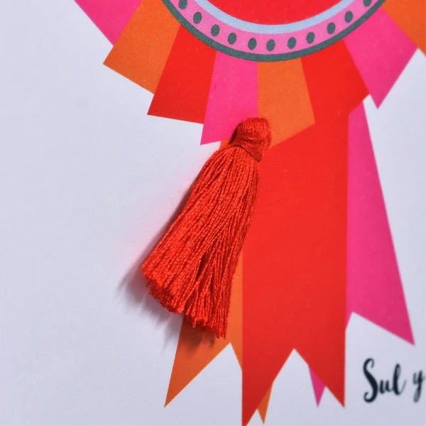 Welsh Mother's Day Card - Sul y Mamau Hapus, Mam, Rosette, Tassel Embellished