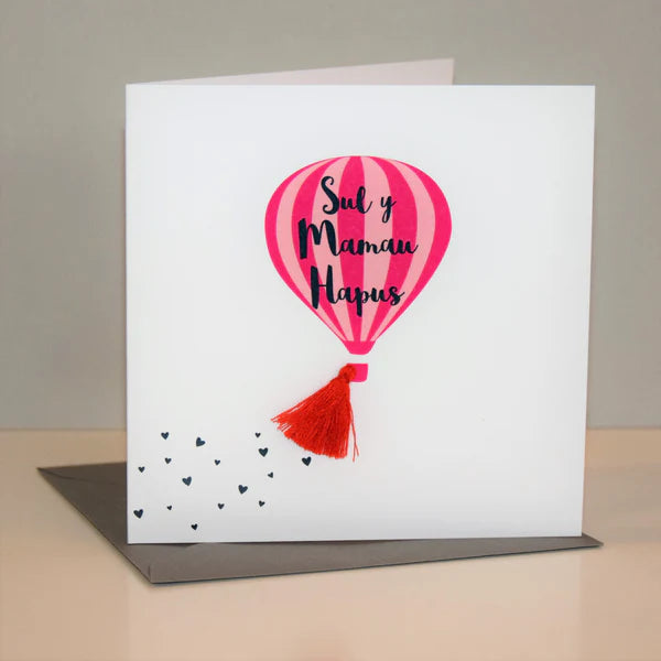 Welsh Mother's Day Card - Sul y Mamau Hapus, Hot Air Balloon, Tassel Embellished
