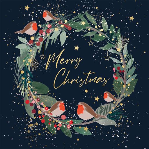 Wreath with Robins Charity Christmas Card 6 Pack
