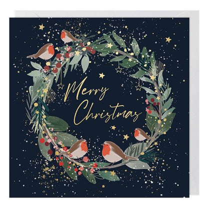 Wreath with Robins Charity Christmas Card 6 Pack
