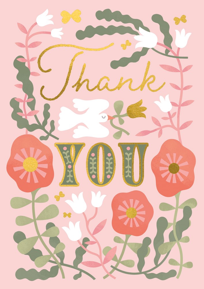 Thank You Birds Flowers Card