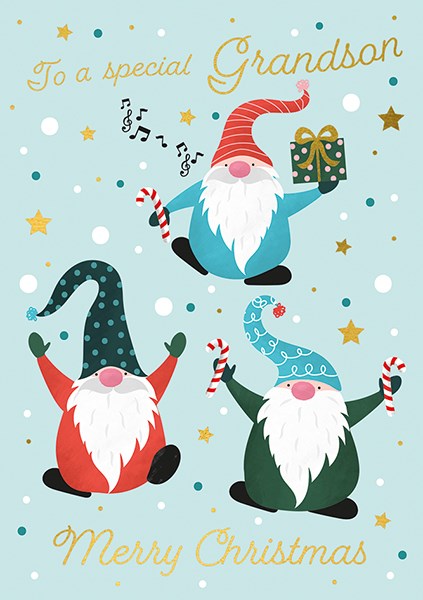 To a Special Grandson Gnomes Christmas Card