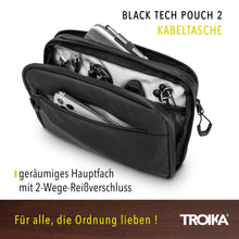 Troika Black Tech Pouch 2 open showing mesh pockets