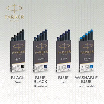 Parker QUINK Long Fountain Pen Ink Cartridges | Blue-Black | Pack of 5 (Blister Pack)