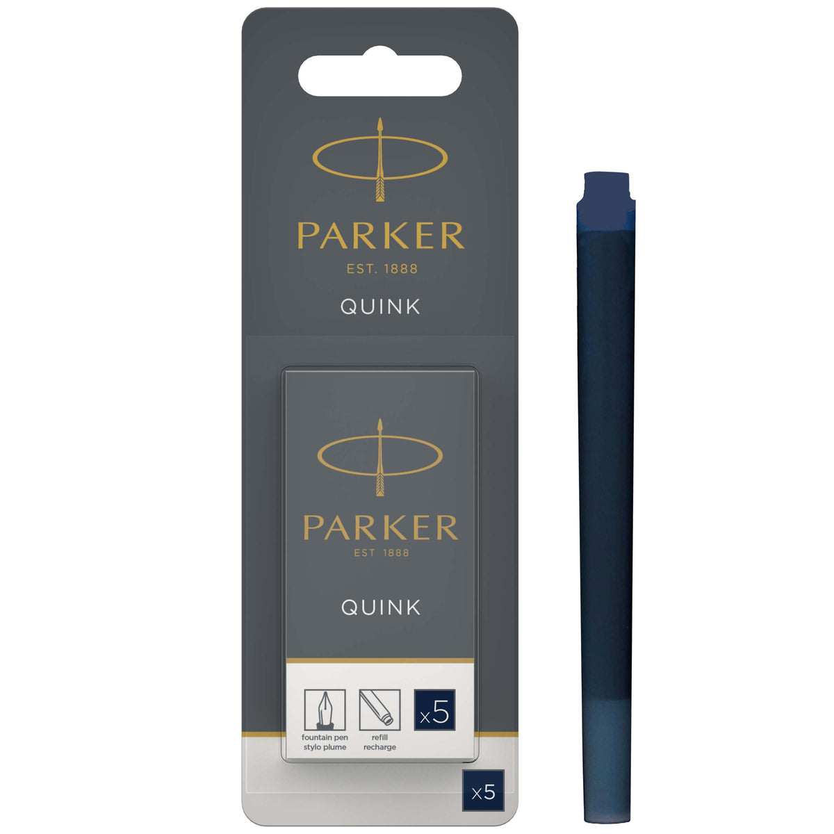 Parker QUINK Long Fountain Pen Ink Cartridges | Blue-Black | Pack of 5 (Blister Pack)