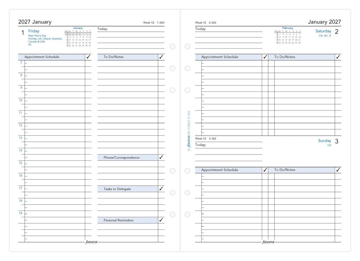 Filofax A5 Day per Page Business Diary Refill 2027 – With Appointments