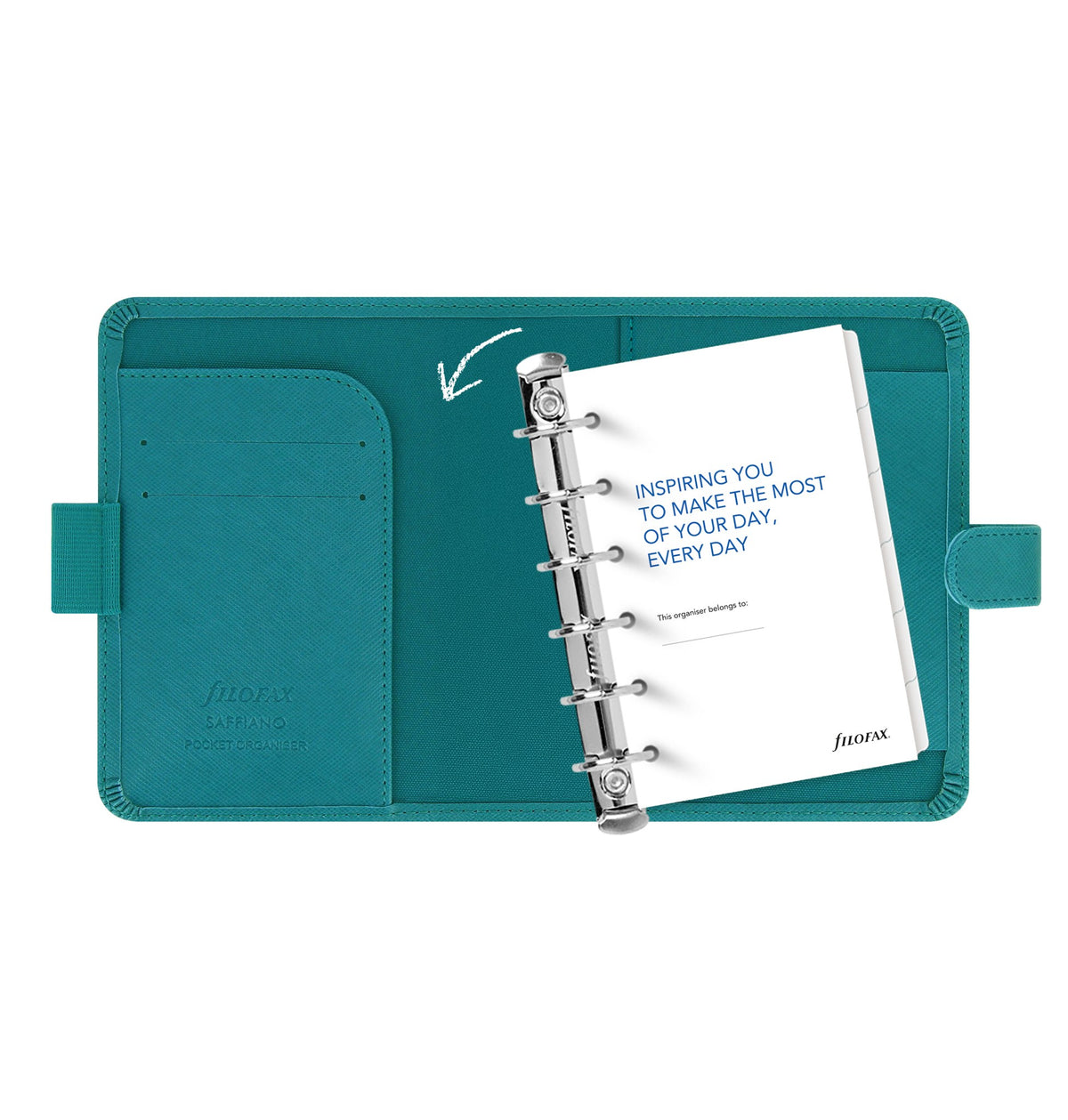 Filofax Saffiano Pocket Organiser – Aquamarine (Modular, Removable Rings)