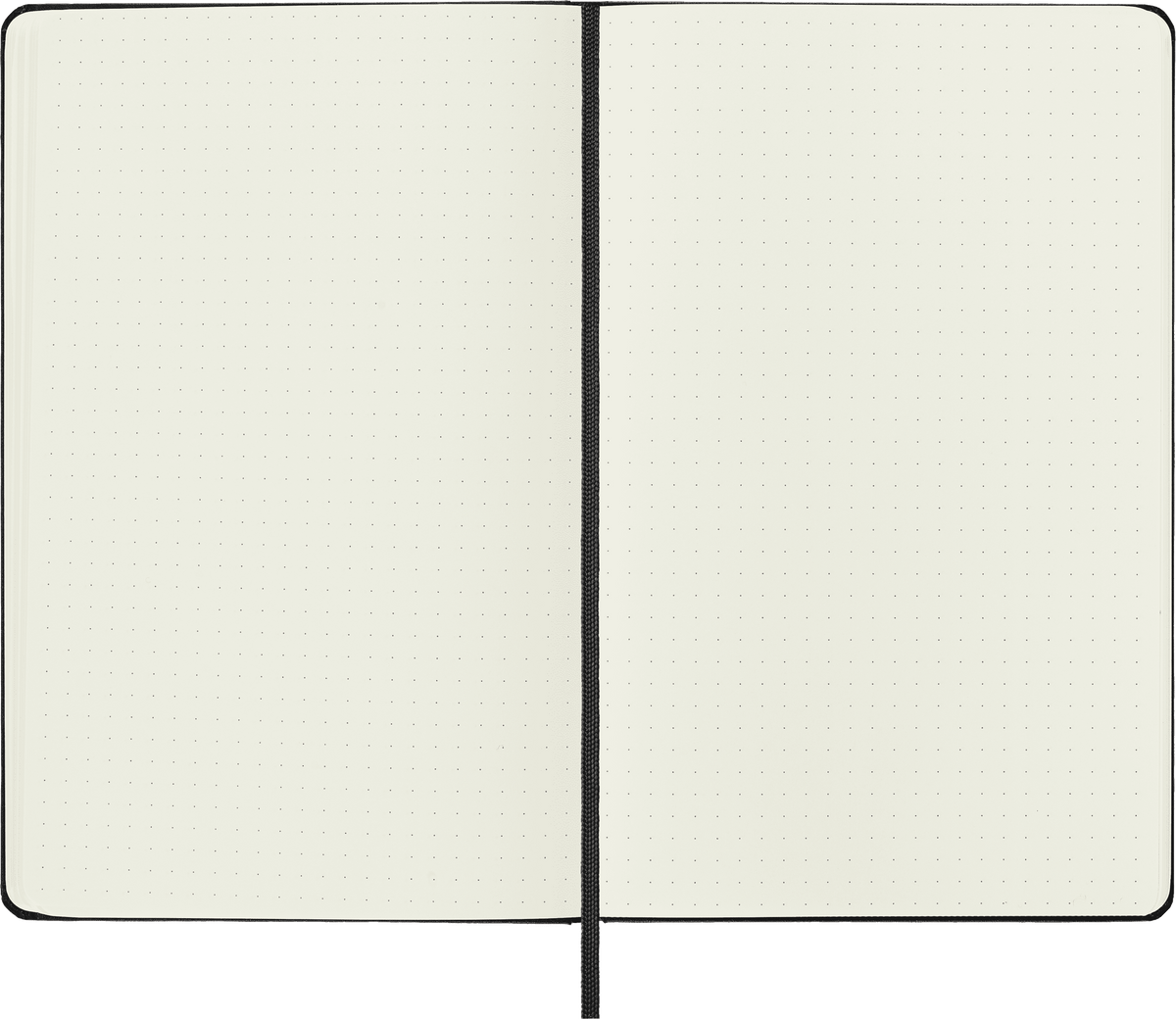 Moleskine Large Dotted Hard Cover Notebook in Black – open showing dotted ivory pages