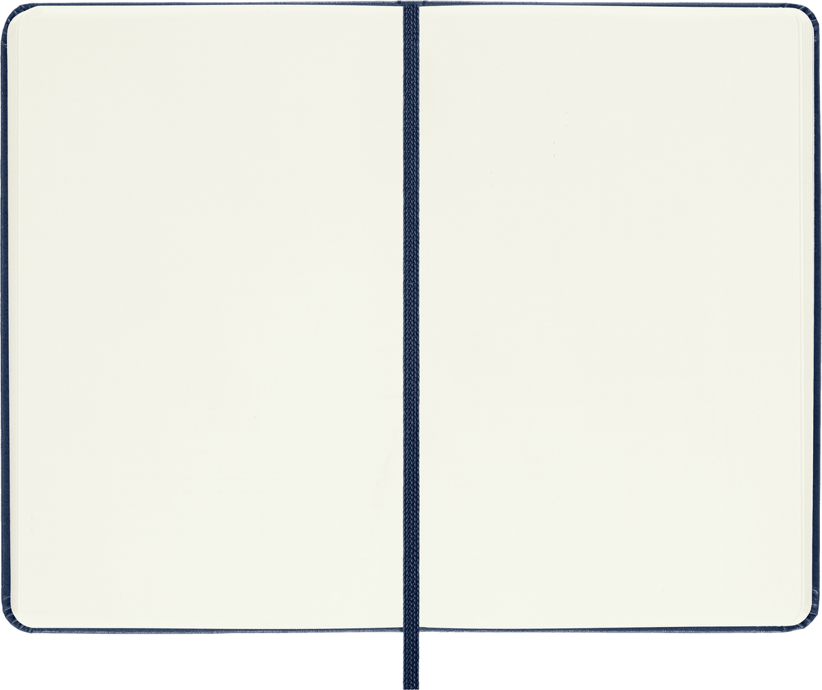 Moleskine Classic Pocket Notebook Sapphire Blue – open showing plain ivory pages