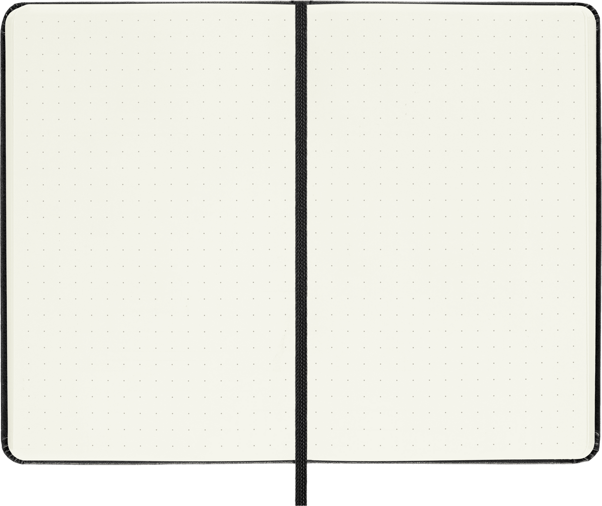 Moleskine Pocket Dotted Hard Cover Notebook in Black – open showing dotted ivory pages