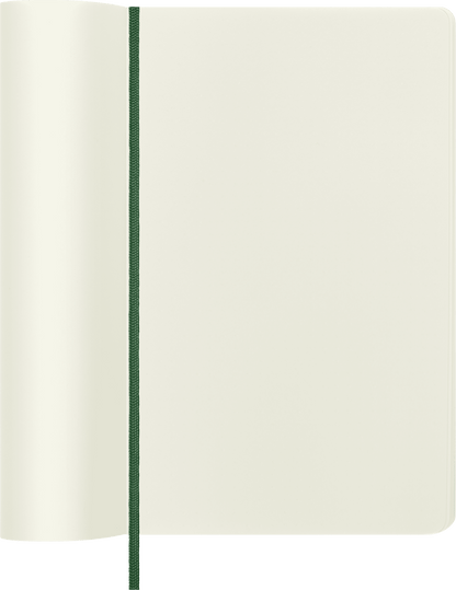 Moleskine Large Plain Soft Cover Notebook in Myrtle Green – open showing plain ivory pages
