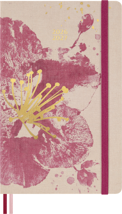 Moleskine Sakura 2026–27 18-month weekly diary, large pink cherry blossom fabric hard cover