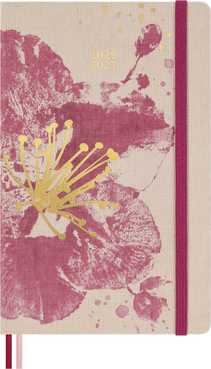 Moleskine Sakura 2026–27 18-month weekly diary, large pink cherry blossom fabric hard cover