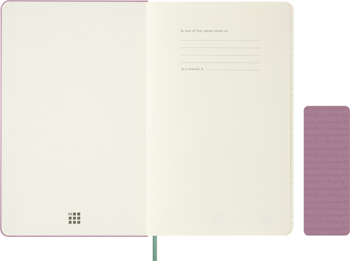 Moleskine Majestic Pink notebook – blind-debossed pattern and motto on the cover