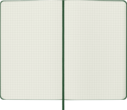 Moleskine Large Squared Hard Cover Notebook in Myrtle Green – open showing squared ivory pages