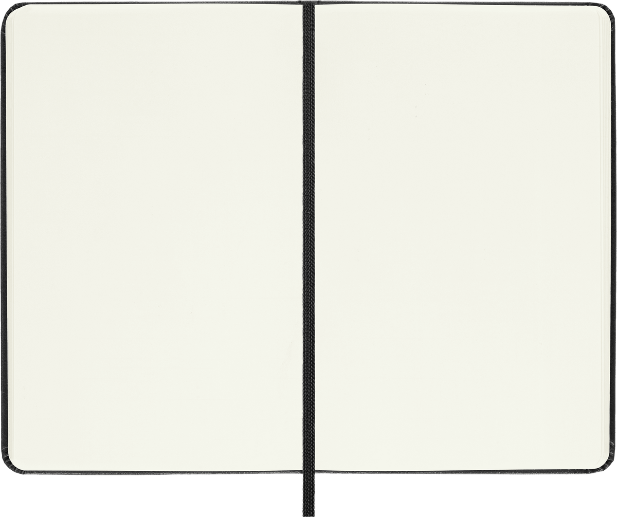 Moleskine Pocket Plain Hard Cover Notebook in Black – open showing plain ivory pages