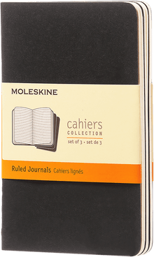 Moleskine Cahier Journals set of 3, pocket, ruled, black cardboard covers