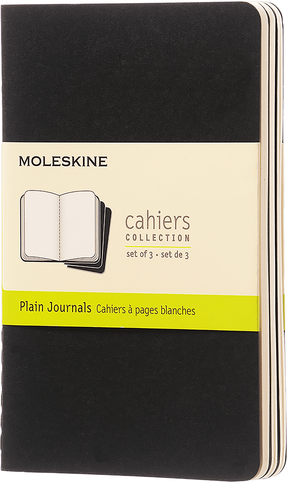 Moleskine Cahier Journals set of 3, pocket, plain, black cardboard covers