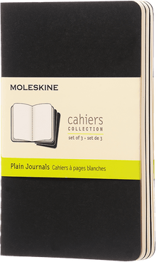 Moleskine Cahier Journals set of 3, pocket, plain, black cardboard covers