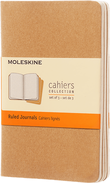 Moleskine Cahier Journals set of 3, pocket size with ruled pages and kraft brown card covers