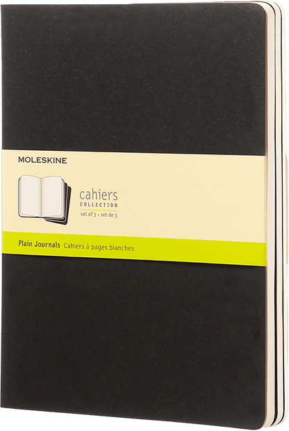 Moleskine Cahier Journals set of 3, extra large, plain, black cardboard covers