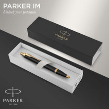 Parker IM Ballpoint Pen | Black Lacquer with Gold Trim | Medium Point Blue Ink | Gift Box