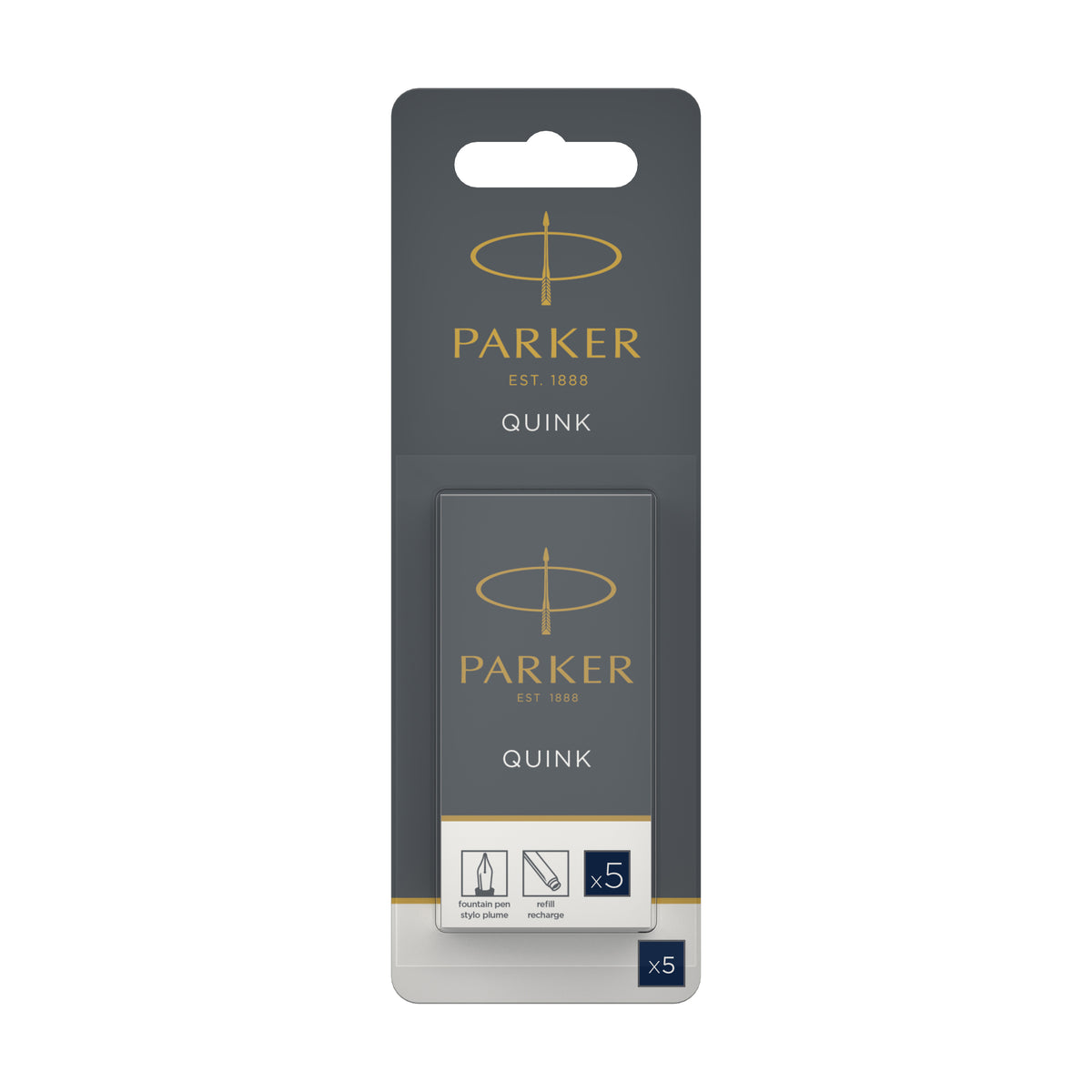 Parker QUINK Long Fountain Pen Ink Cartridges | Blue-Black | Pack of 5 (Blister Pack)