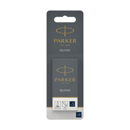 Parker QUINK Long Fountain Pen Ink Cartridges | Blue-Black | Pack of 5 (Blister Pack)