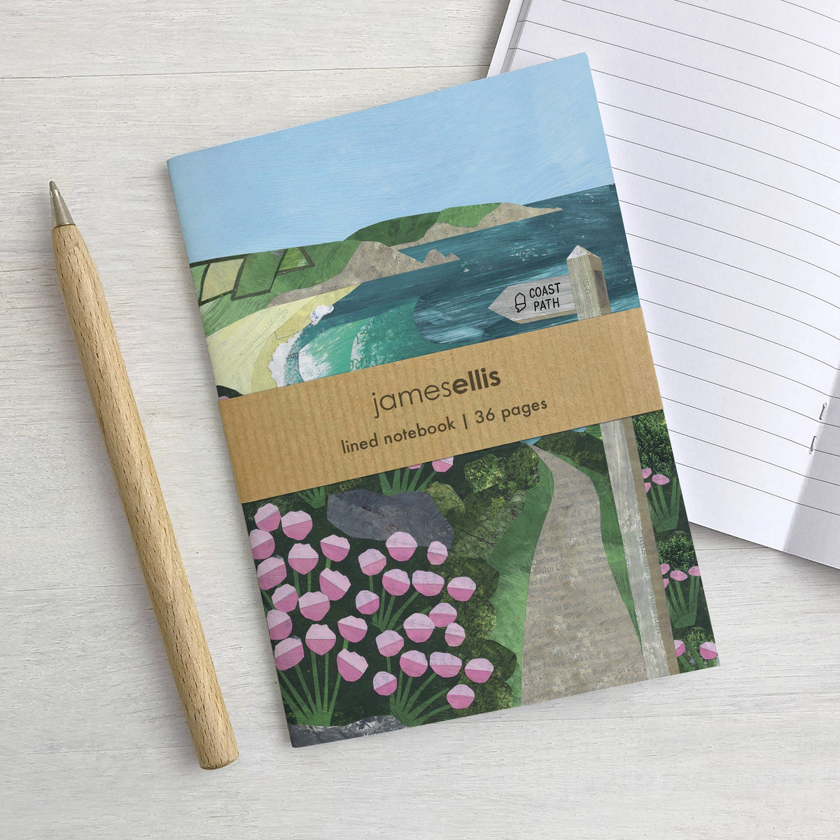 Coast Path Signpost & Sea Pinks A6 Lined Notebook – view 4