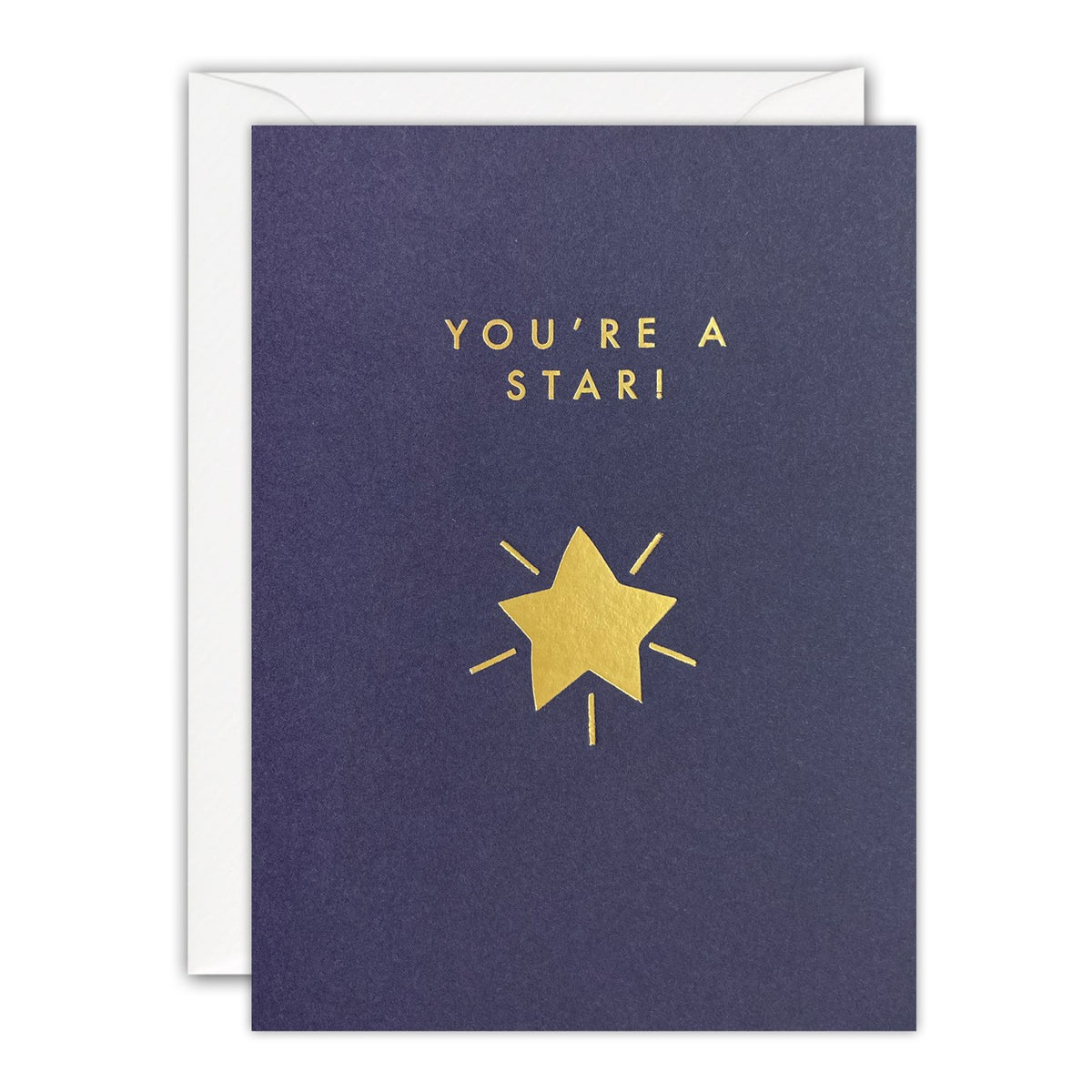 Indigo mini card with a shining gold foil star and You're a Star! in gold capitals